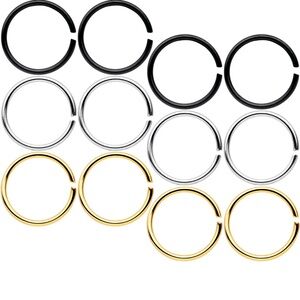 Body Candy Seamless Circular Piercing Ring Set of 12, Silver, Gold & Black, 20G
